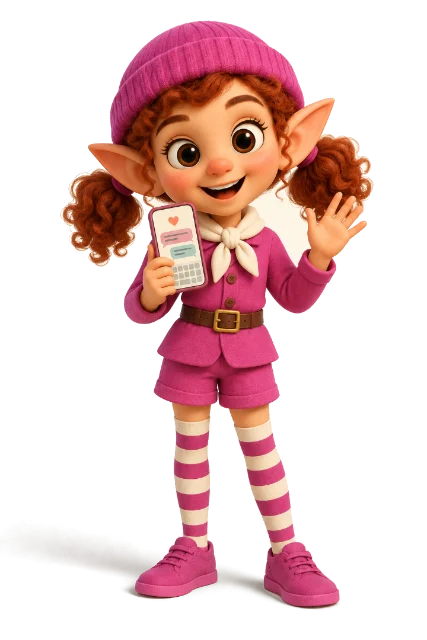 Kobi, the engagement elf, waving and holding a phone with messages
